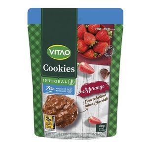 COOKIES INTEGRAL ZERO AÇÚCAR SABOR MORANGO COM CHOCOLATE 80g VITAO