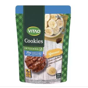 COOKIES INTEGRAL ZERO AÇÚCAR SABOR BANANA COM CHOCOLATE 80g VITAO