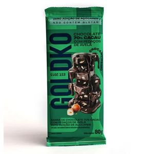 CHOCOLATE 70% CACAU COM AVELÃ ZERO AÇÚCAR 80g GOLD KO